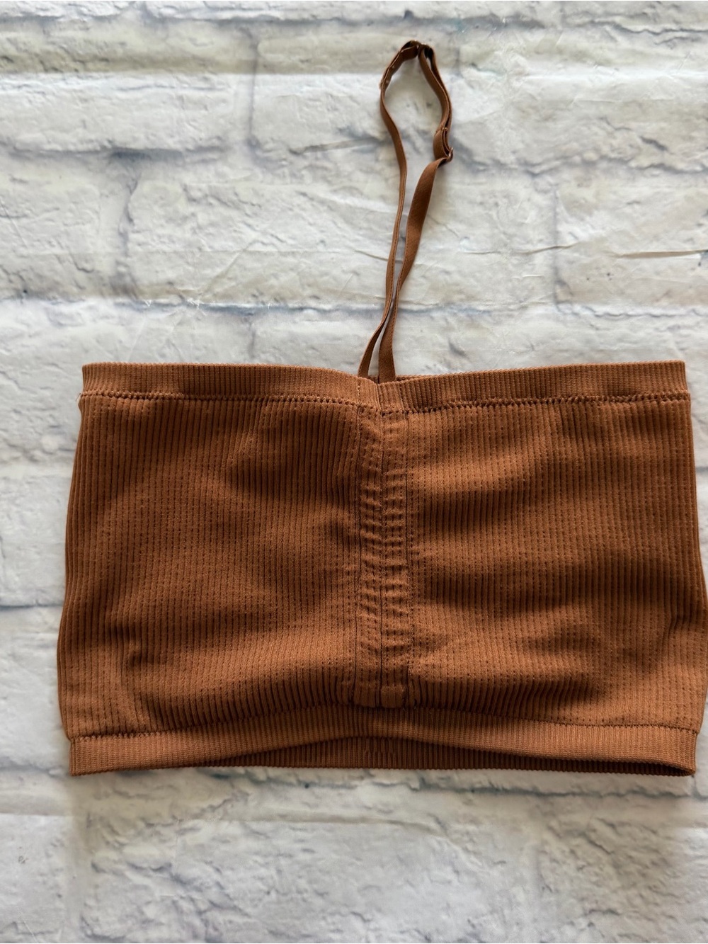 Aerie Tube Top M | Brown Ribbed Halter Convertible